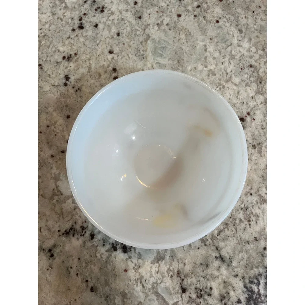 Vintage Fire-King Milk Glass Fruit Pattern Mixing Bowl White Opaque Mid Century